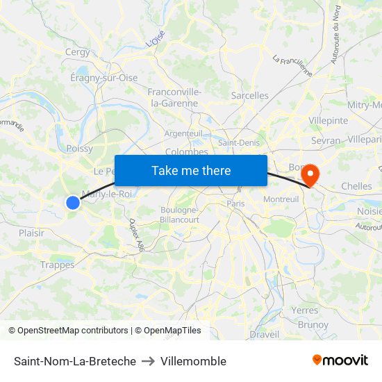 Saint-Nom-La-Breteche to Villemomble map