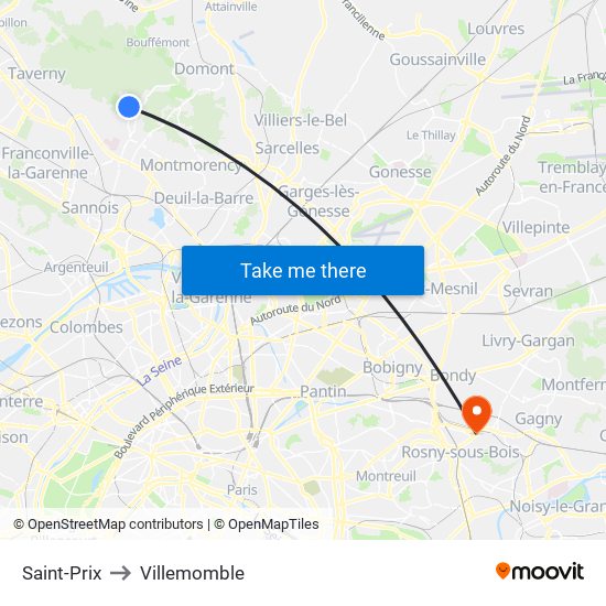 Saint-Prix to Villemomble map