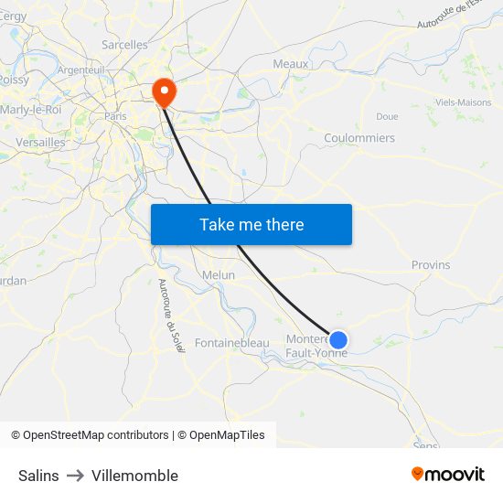Salins to Villemomble map
