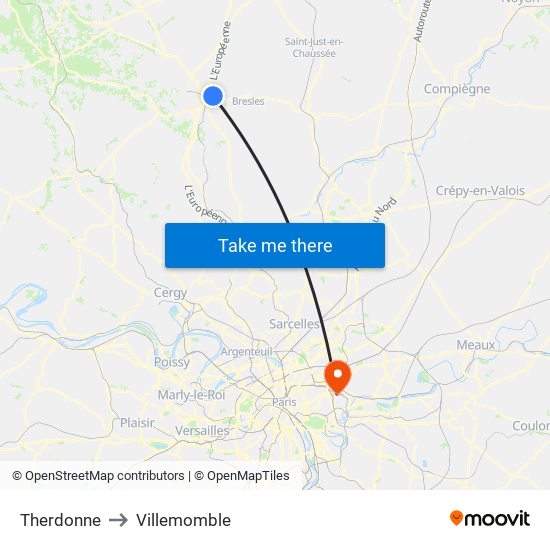 Therdonne to Villemomble map