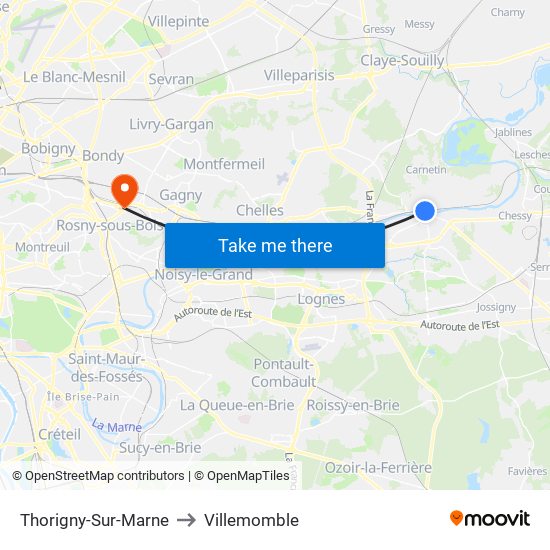 Thorigny-Sur-Marne to Villemomble map