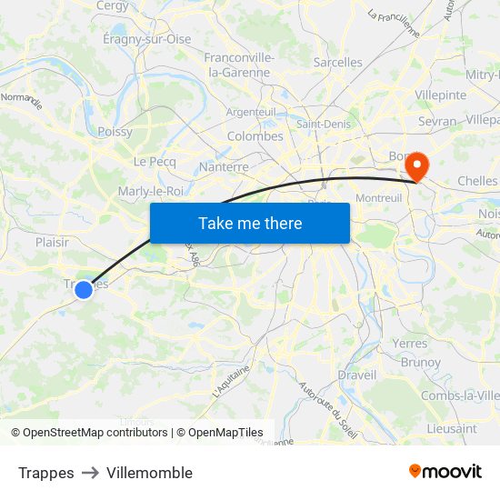 Trappes to Villemomble map