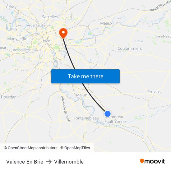 Valence-En-Brie to Villemomble map