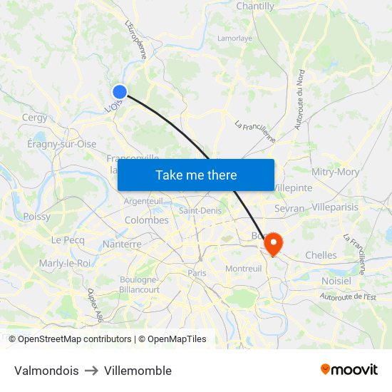 Valmondois to Villemomble map