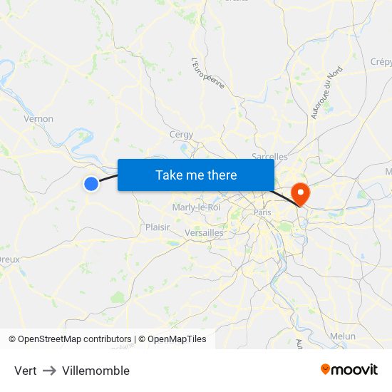 Vert to Villemomble map