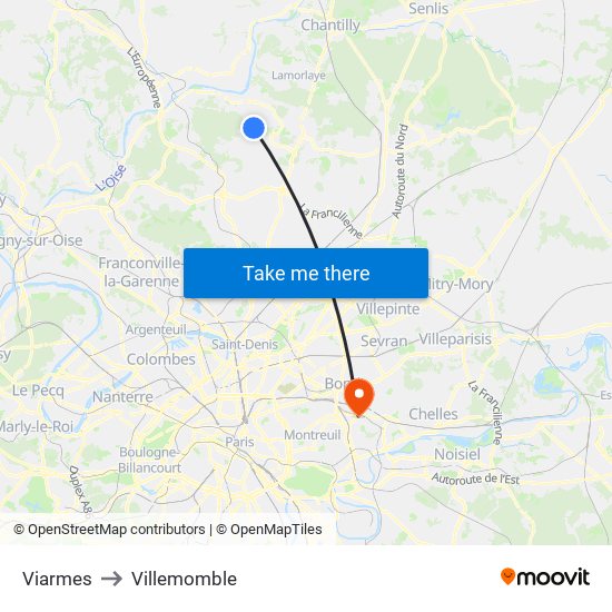 Viarmes to Villemomble map