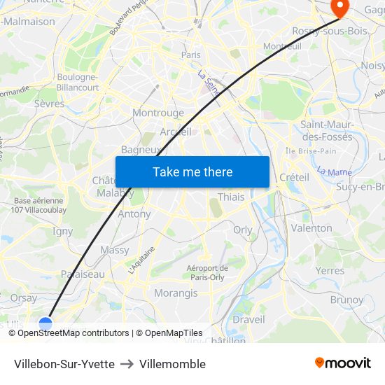 Villebon-Sur-Yvette to Villemomble map