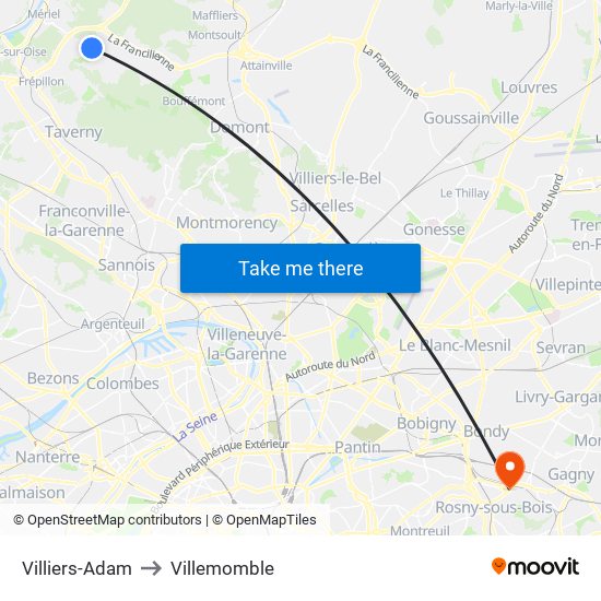 Villiers-Adam to Villemomble map
