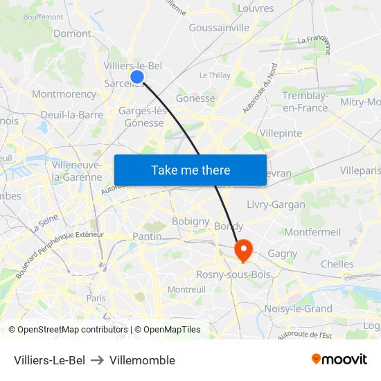 Villiers-Le-Bel to Villemomble map
