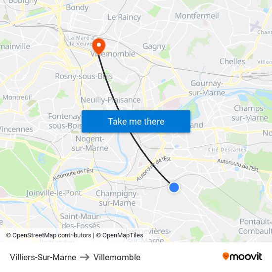 Villiers-Sur-Marne to Villemomble map