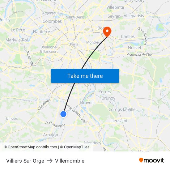 Villiers-Sur-Orge to Villemomble map