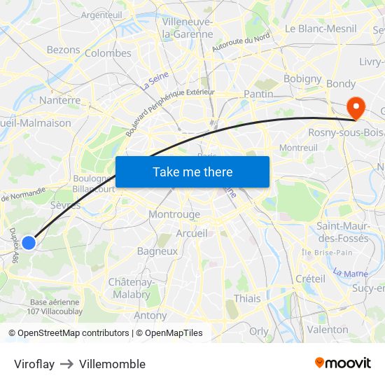 Viroflay to Villemomble map