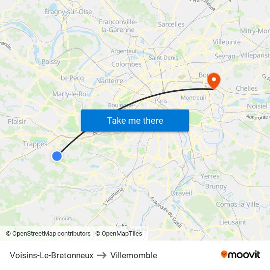 Voisins-Le-Bretonneux to Villemomble map