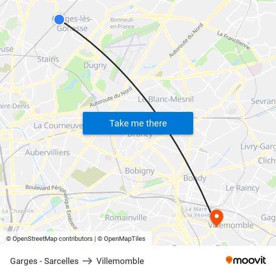 Garges - Sarcelles to Villemomble map