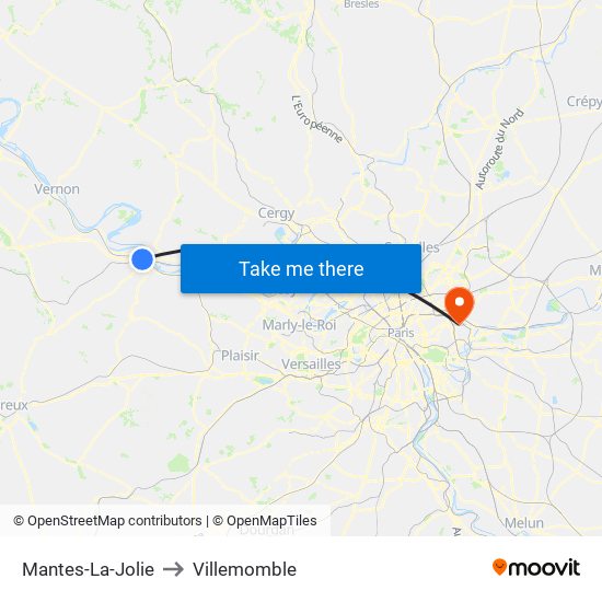 Mantes-La-Jolie to Villemomble map