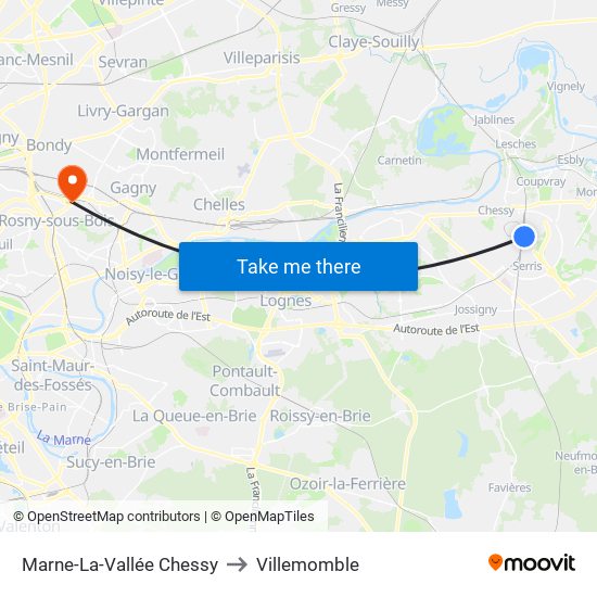 Marne-La-Vallée Chessy to Villemomble map