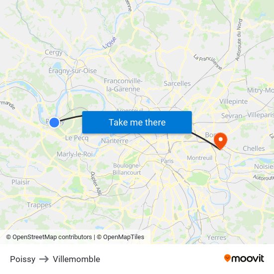 Poissy to Villemomble map