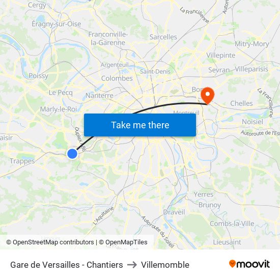 Gare de Versailles - Chantiers to Villemomble map