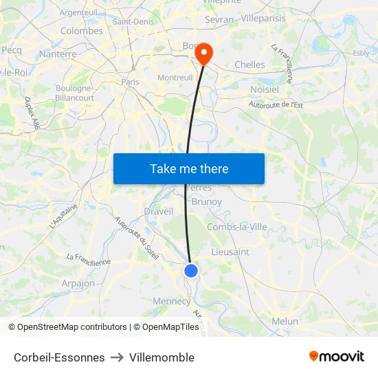 Corbeil-Essonnes to Villemomble map