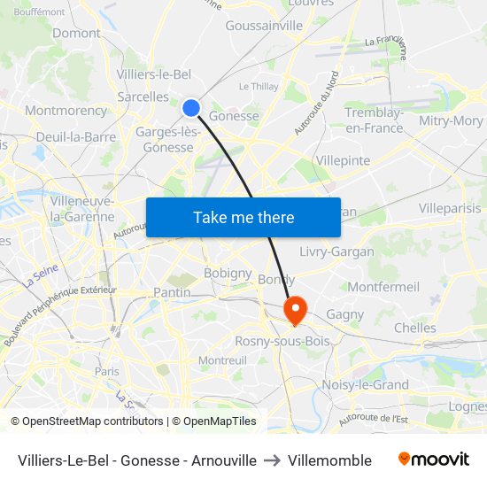 Villiers-Le-Bel - Gonesse - Arnouville to Villemomble map