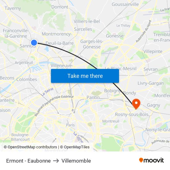 Ermont - Eaubonne to Villemomble map
