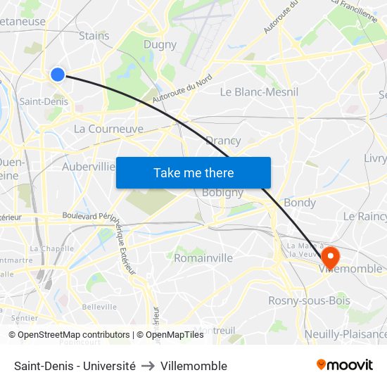 Saint-Denis - Université to Villemomble map