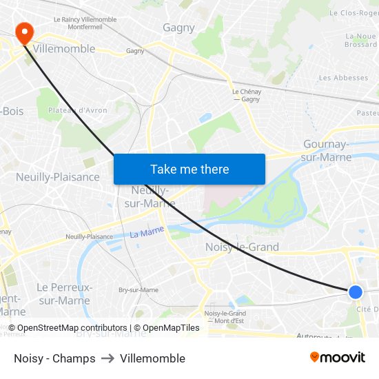 Noisy - Champs to Villemomble map