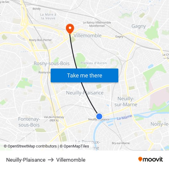 Neuilly-Plaisance to Villemomble map