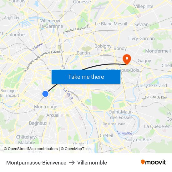 Montparnasse-Bienvenue to Villemomble map