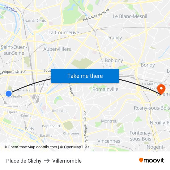 Place de Clichy to Villemomble map