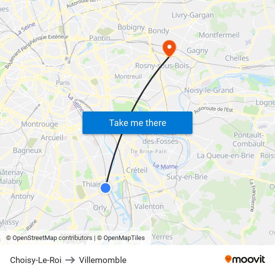 Choisy-Le-Roi to Villemomble map