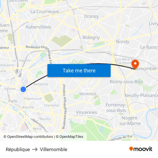 République to Villemomble map