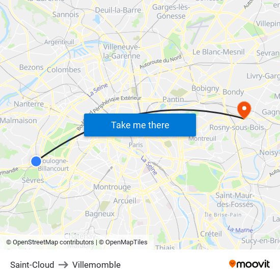 Saint-Cloud to Villemomble map