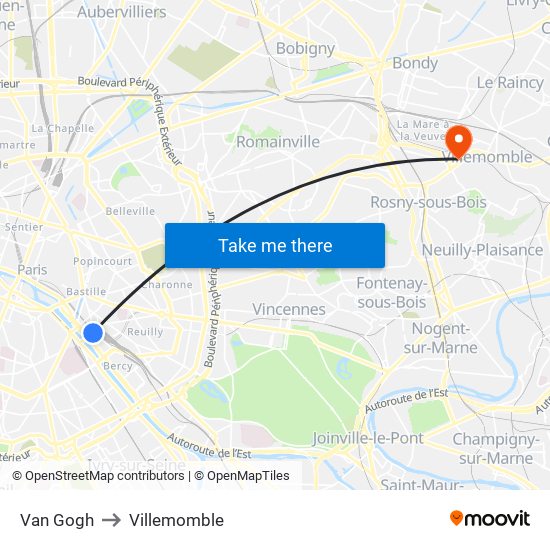 Van Gogh to Villemomble map
