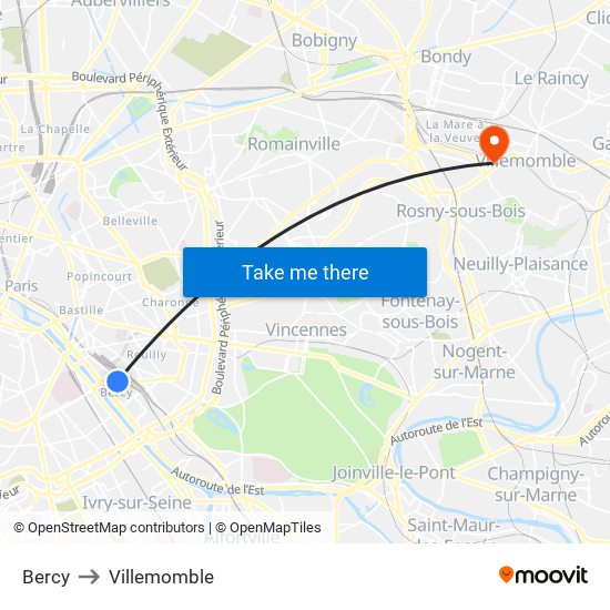 Bercy to Villemomble map