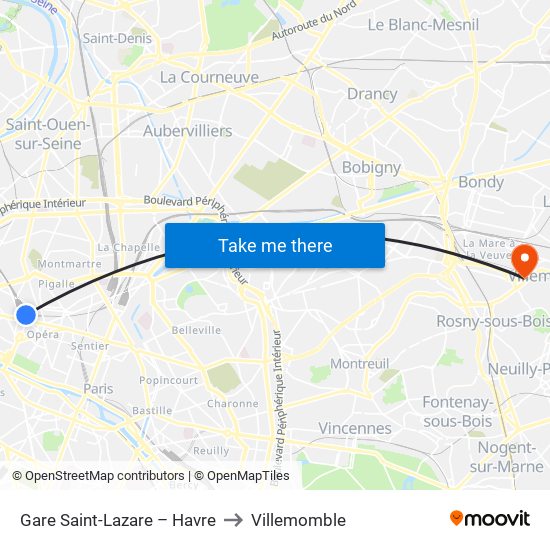 Gare Saint-Lazare – Havre to Villemomble map