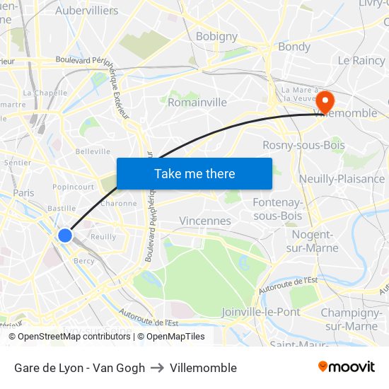 Gare de Lyon - Van Gogh to Villemomble map