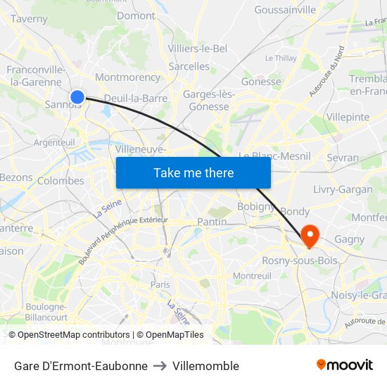 Gare D'Ermont-Eaubonne to Villemomble map