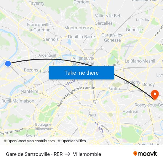 Gare de Sartrouville - RER to Villemomble map