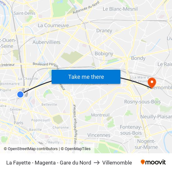 La Fayette - Magenta - Gare du Nord to Villemomble map