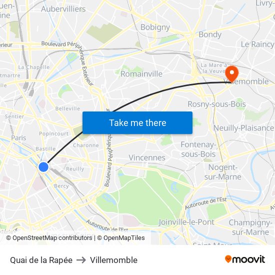 Quai de la Rapée to Villemomble map