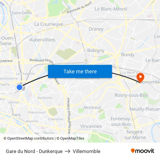 Gare du Nord - Dunkerque to Villemomble map