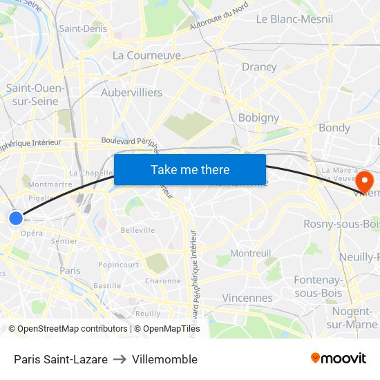 Paris Saint-Lazare to Villemomble map
