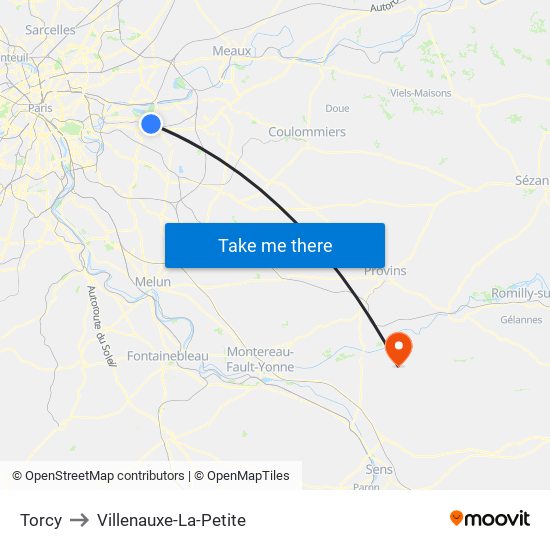 Torcy to Villenauxe-La-Petite map