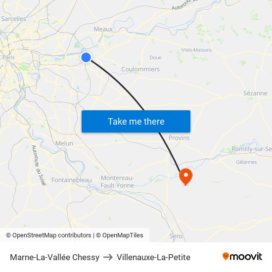 Marne-La-Vallée Chessy to Villenauxe-La-Petite map