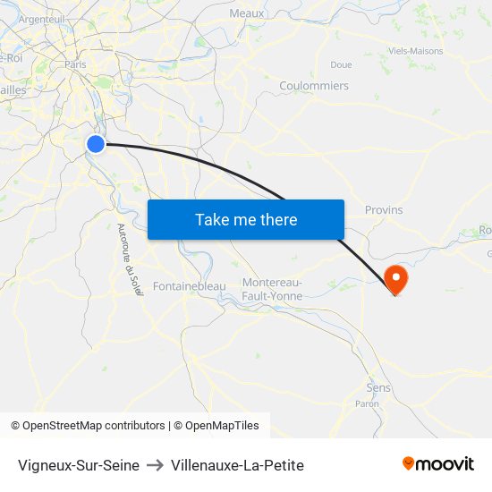 Vigneux-Sur-Seine to Villenauxe-La-Petite map