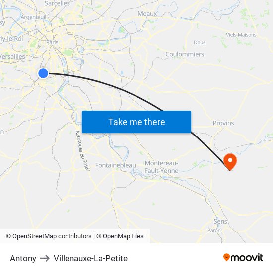 Antony to Villenauxe-La-Petite map