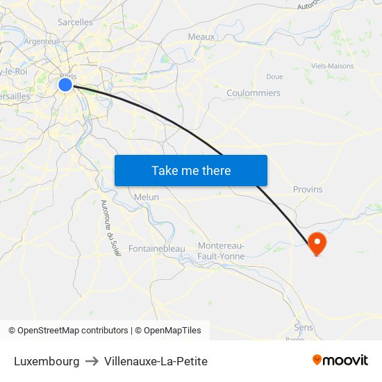 Luxembourg to Villenauxe-La-Petite map