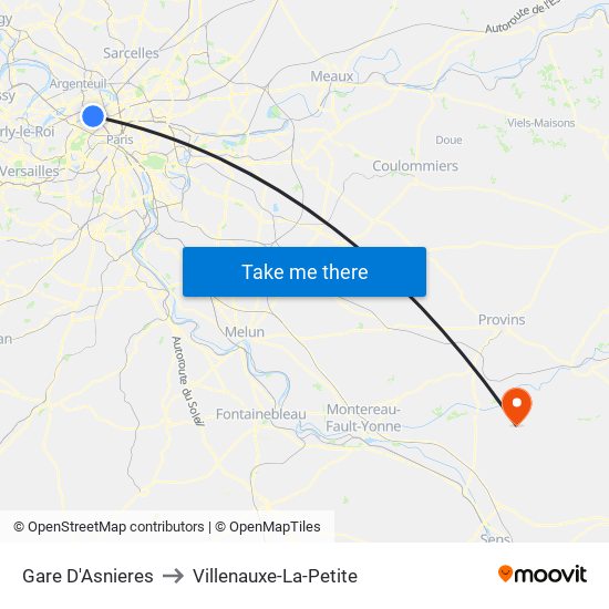 Gare D'Asnieres to Villenauxe-La-Petite map