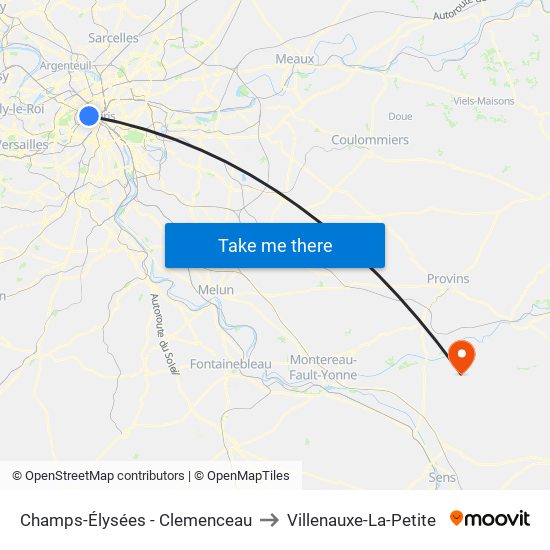 Champs-Élysées - Clemenceau to Villenauxe-La-Petite map